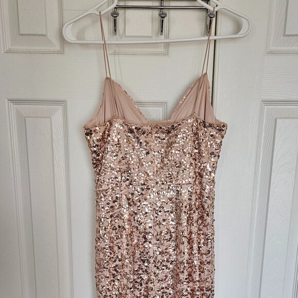Adrianna Papell Rose Gold Sequin Column Gown Dress 8 Bridesmaid with alterations - Picture 3 of 8